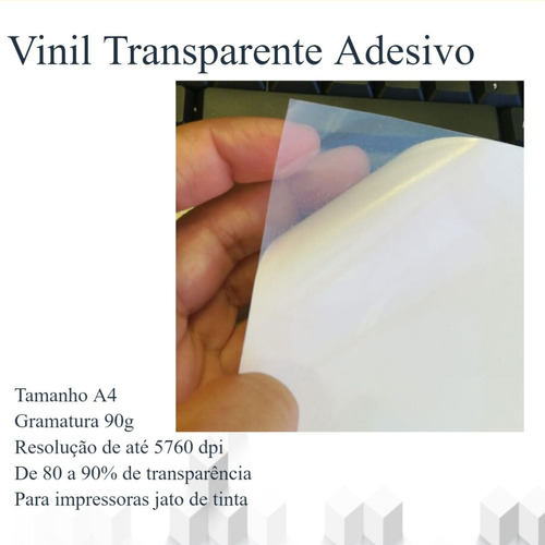 200 Adesivos Vinil Transparente Jato De Tinta Prova Dàgua A4