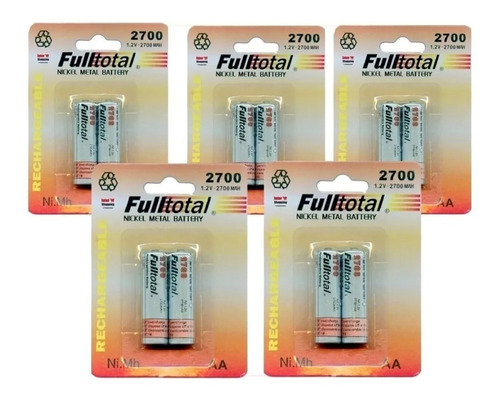 Combo De 10 Pilas Recargables Aa Fulltotal Aa 2700mah Ni Mh