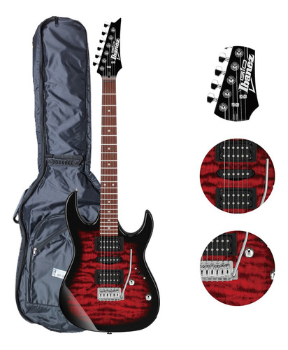 Guitarra Ibanez Superstrato Grx 70qa Com Capa Champion Cor Transparent Red Burst Orientação Da Mão Destro