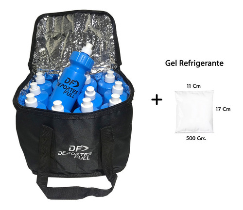 Imagen 2 de 2 de Bolso Termico Canasto + 12 Botellas Hidratacion + Gel Frio