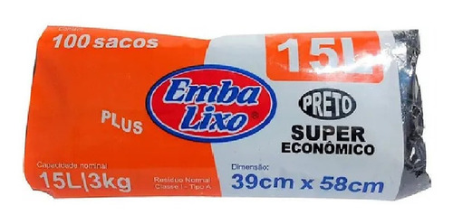 Imagem 1 de 2 de Saco De Lixo Embalixo 15 Litros Super Economico 100 Unidades