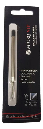 Tanque Repuesto Para Bolígrafos Micro Vip Color De La Tinta Negro Color Del Exterior Plateado