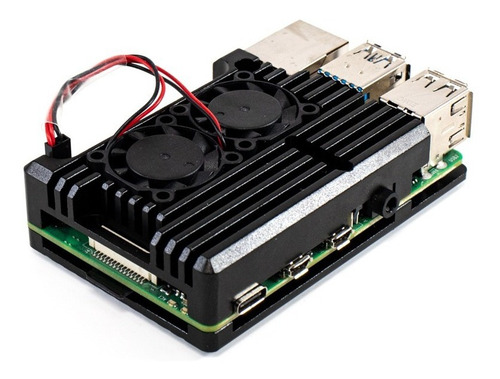 Carcasa De Aluminio Para Raspberry Pi 4 Con Ventilador Doble