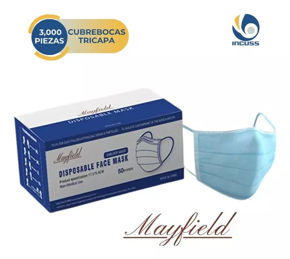 Cubrebocas Ttp Tricapa Desechable Negro Mayfield/caja Master