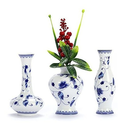 Conjunto De 3 Jarrones De Porcelana China Azul