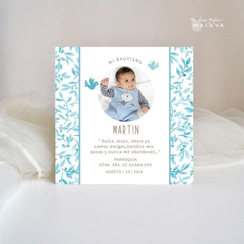 Imagen 2 de 10 de Estampas Tarjetas Bautismo De Nenes Con Foto X 2u