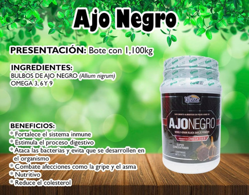 Ajo Negro Concentrado Omegas 3, 6, 9 En Polvo Orgánico 1.1kg