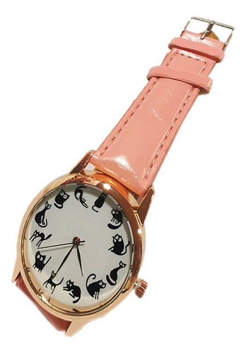  Reloj Análogo Patrón De Gatos Correa Cuero Pu Unisex