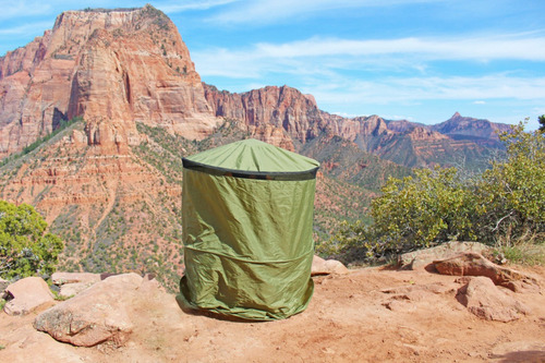 Carpa De Baño Vestidor + Baño Químico Portátil 20 L Camping Color Verde oscuro