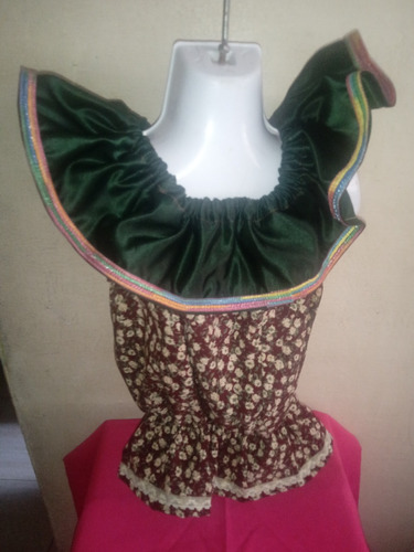 Blusa Llanera De Niña Diseño Floral Y Borde Multicolor