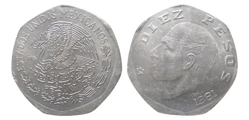México 10 Pesos Hidalgo 1981 Error: Descentrada I3r#1