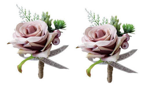 Imagen 7 de 12 de 2 Piezas Romántica Boda Fiesta Rosa Flor Boutonniere