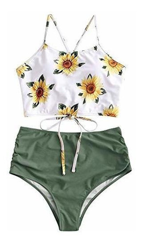 Zaful Bikini De Girasol Conjunto Acolchado Con Cordones Frun