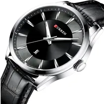 Comprar Relógio Curren Pulseira De Couro Social Masculino Cor Da Correia Preto\u002Fprata Cor Do Bisel Conforme A Imagem Cor Do Fundo Conforme A Imagem