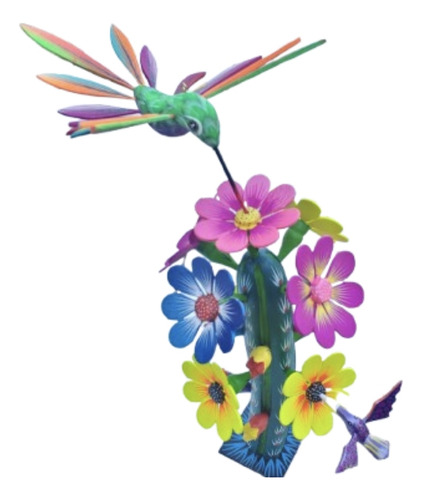 Alebrije Centro De Mesa Cactus Con Colibrí Hermoso Regalo
