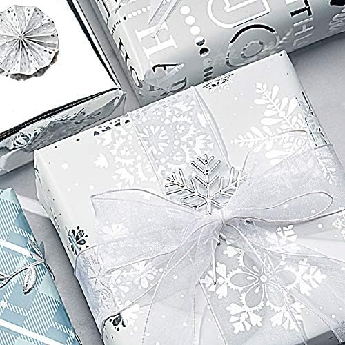 Wrapaholic Rollo De Papel Navideño - Cuadrícula Azul Y Copo