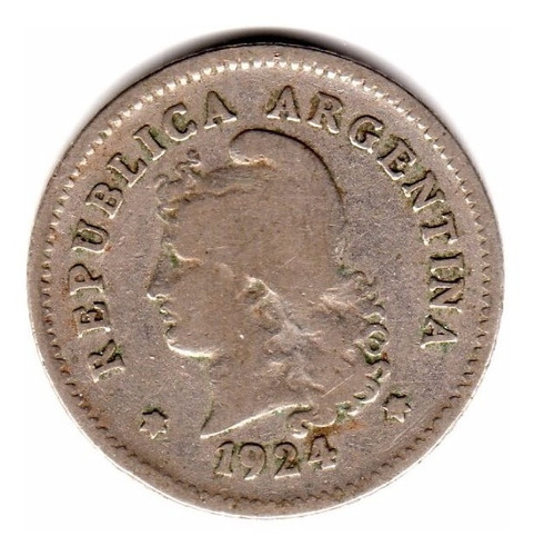 Moneda Argentina 10 Centavos 1924 Niquel Mb