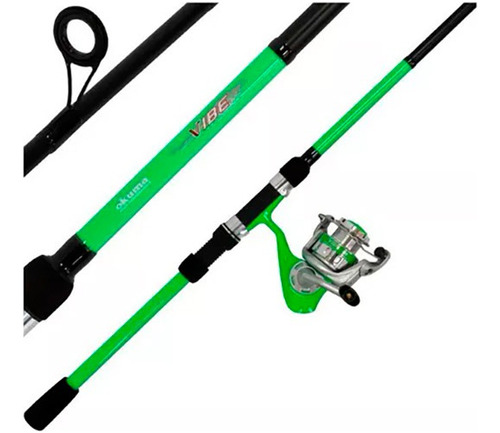 Combo Okuma Caña Reel Vibe 2,10 Mts 2 Tramos Spinning Color Verde