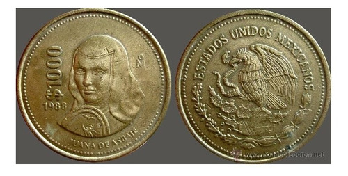 Moneda De $1000 Juana De Asbaje Año 1988