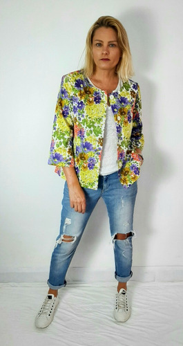 Saco Blazer Cacharel estampado Floral Poplin Forrado