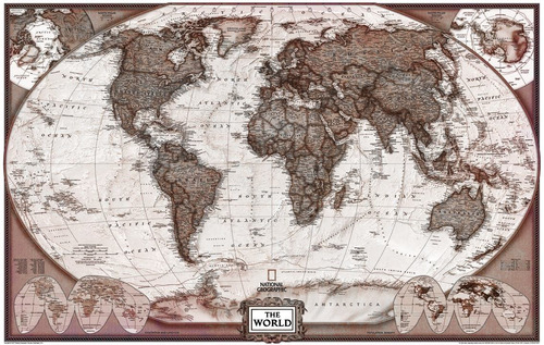 Mapa Mundo Atual 65cmx100cm Estilo Retrô Papel Fotográfico