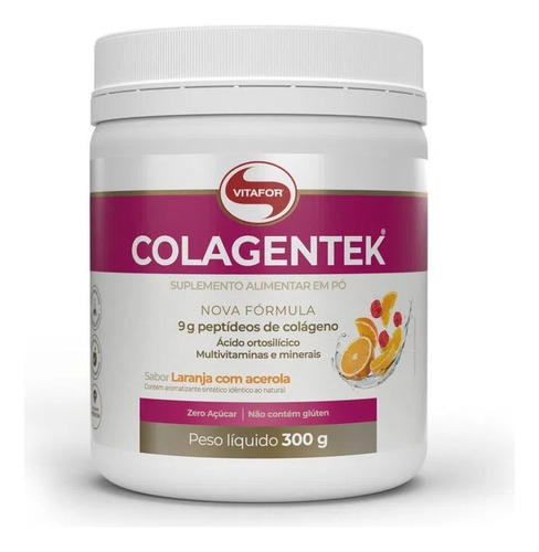 Colagentek -colágeno, Multivitaminas Minerais 300g - Vitafor Sabor Laranja Com Acerola