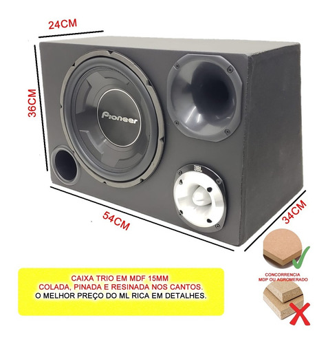Caixa Trio Completa Pioneer 12pol Módulo 800w D200 St400 Jbl