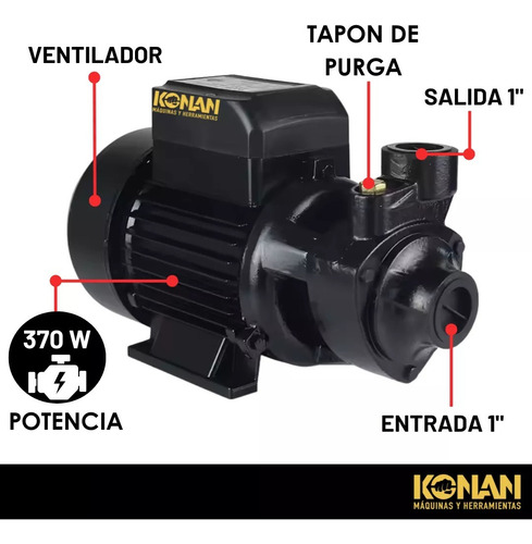 Bomba Periferica Konan 1/2hp Altura 28mts Caudal 28 L/min Negro 50hz Monofásica