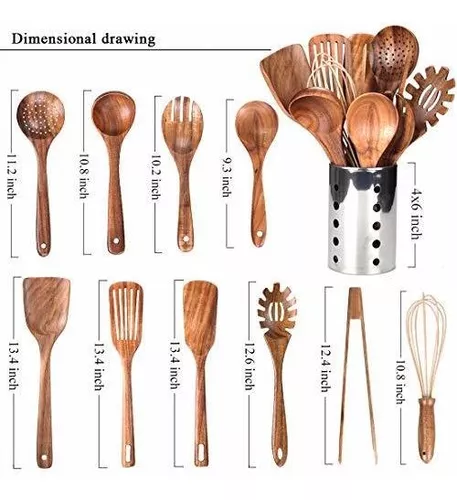 8 Pack Cucharas De Madera Para Cocinar, Juego De Utensilios De Cocina  Antiadherentes, Cucharas De Madera Juego De Utensilios De Cocina De Madera  De Teca Natural No Rayan Utensilios De Cocina Para