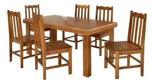 Conjunto de Mesa Madeira Maciça com 6 Cadeiras Essência - Mel