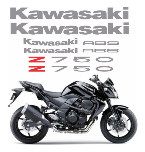 Kit Jogo Faixa Emblema Adesivo Kawasaki Z750 2010 Preta Cor KAWASAKI Z750 PRETA