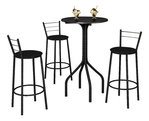 Conjunto De Mesa Teixeira Bistrô Redonda - Preto