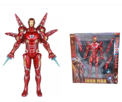 Iron Man 17cm Muñeco Articulado Con Luz 6 Accesorios En Caja