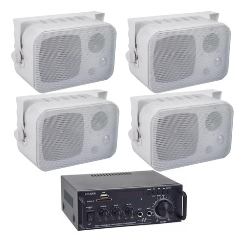 Amplificador Sonido Ambiental 4 Bafles Ambientales Bocinas