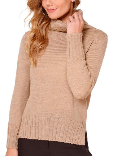 Sweater Polera Clásica Tejida Para Mujer De Lana