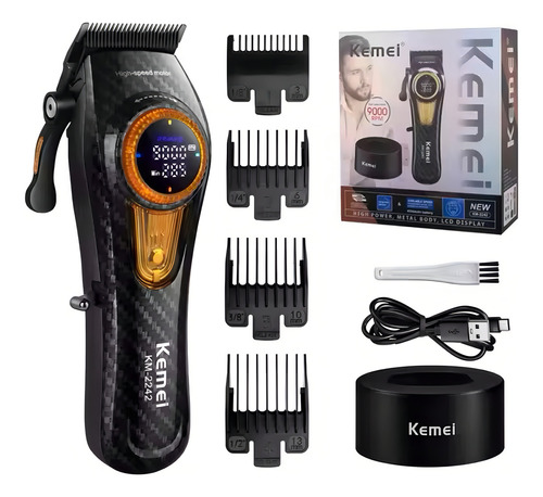 Máquina de corte USB Power Clipper profissional Kemei Km-2242, cor preta