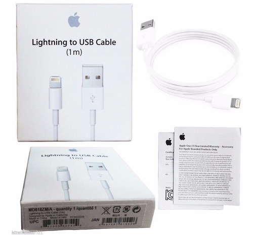 Imagen 3 de 4 de Cable Usb Cargador Lightning iPhone 7,8 1 Metro