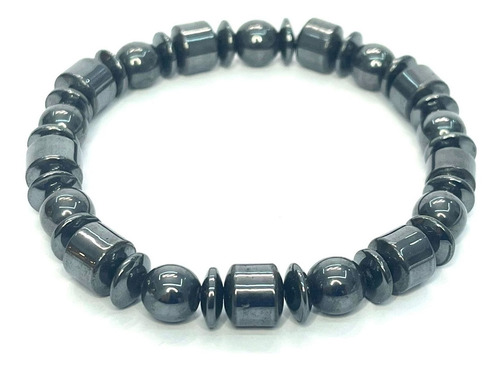 Pulseira Hematita Com Esferas Pedra Natural Elegante Top Cor Cinza Tamanho 16cm