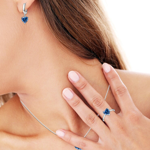 Collar Dije Corazón Cristal Mujer Arete Anillos 4pcs/kit