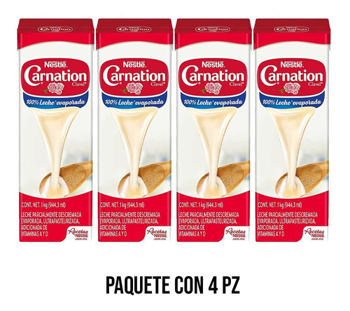 4 Leche Evaporada Carnation Clavel Nestle 4 Piezas 1kg C/u