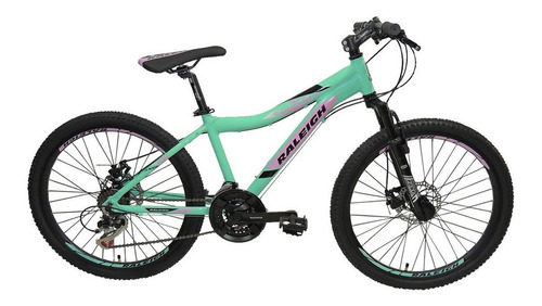 Mountain bike infantil Raleigh Scout  2022 R24 21v frenos de disco mecánico cambios Shimano Tourney TY500 y Shimano Tourney TY300 color verde/rosa  