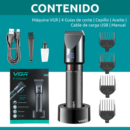 Máquina Corta Pelo Profesional Vgr V-698 Led Usb Turbo 4 Vel