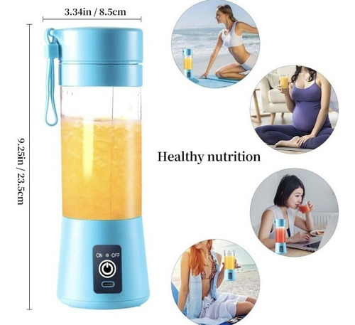 Mini Licuadora Portátil Recargable Usb Vaso Jugos Licuados Azul