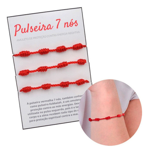 2 Pulseiras 7 Nós Cabala Kabbalah Contra Inveja E Mal Olhado Cor Vermelho