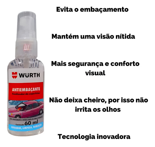 Anti Embaçante Wurth Para Vidros Espelhos Box De Banheiro