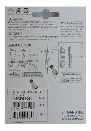 Imagen 3 de 3 de Patin De Freno Shimano M70 T2 Para Bicicleta Mtb