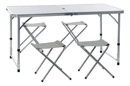 Mesa Plegable + 4 Bancos Camping Playa De Aluminio 120x60cm