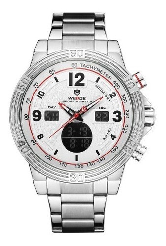 Imagem 1 de 4 de Relógio Weide Anadigi Wh-6908 Aço Inoxidável Prata E Branco
