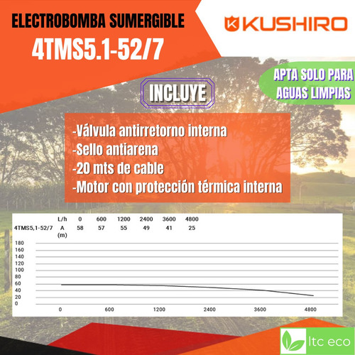 Imagen 3 de 10 de Bomba Sumergible 1.1 Hp 52 Mt 5100 L/h Pozo Agua Riego