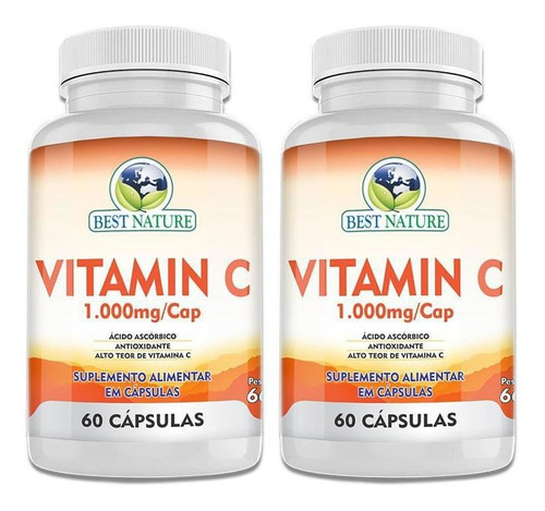Vitamina C 1000mg 60 Caps Vegana Acido Ascobico Puro